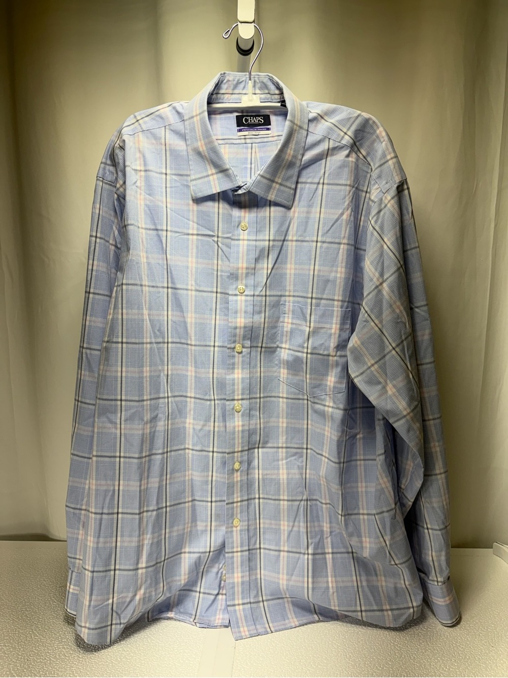 Chaps Blue and White Plaid Button-Down Shirt 4429